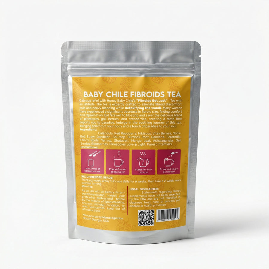 Save Our Jewels Wellness Fibroids Get Lost Tea and Womb Detox in a packaging box with herbal ingredients visible.