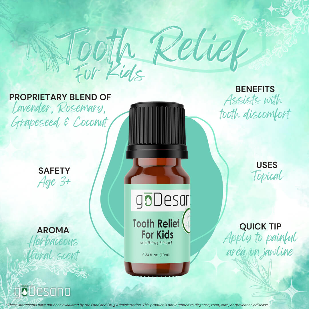 Save Our Jewels Wellness Tooth Relief Essential Oil bottle with dropper, natural remedy for toothache relief.