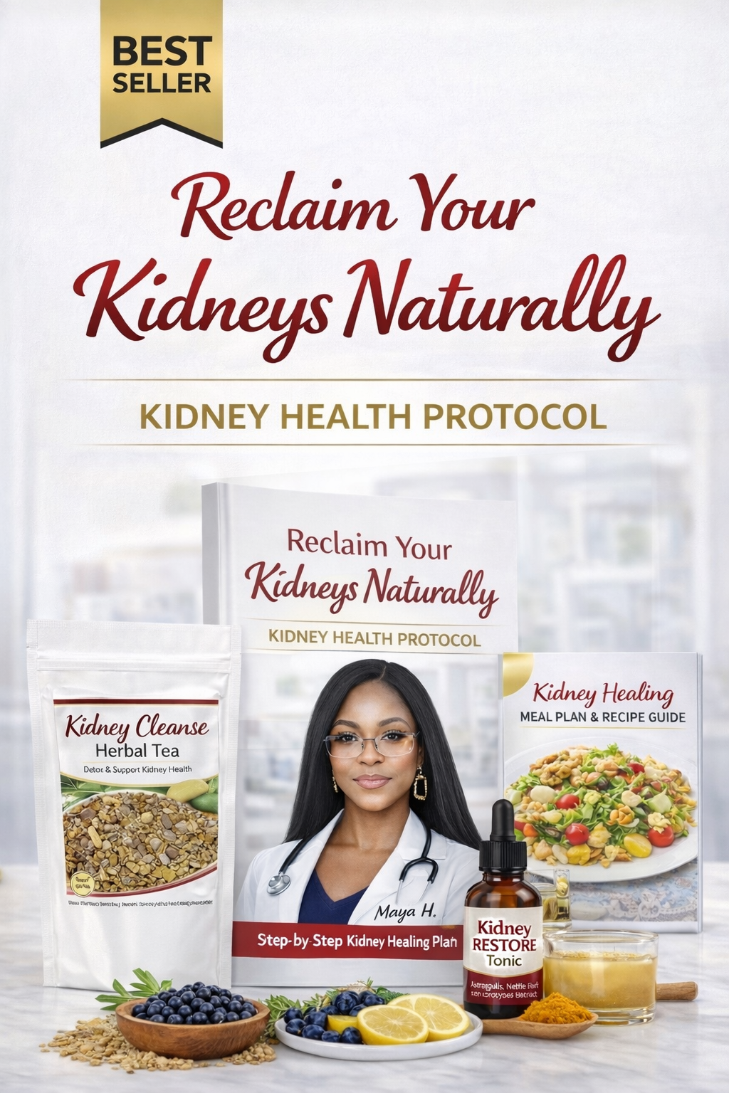 Organic botanical herbal kidney detox liquid supplement with chanca piedra, cranberry, burdock root, and plant extracts.