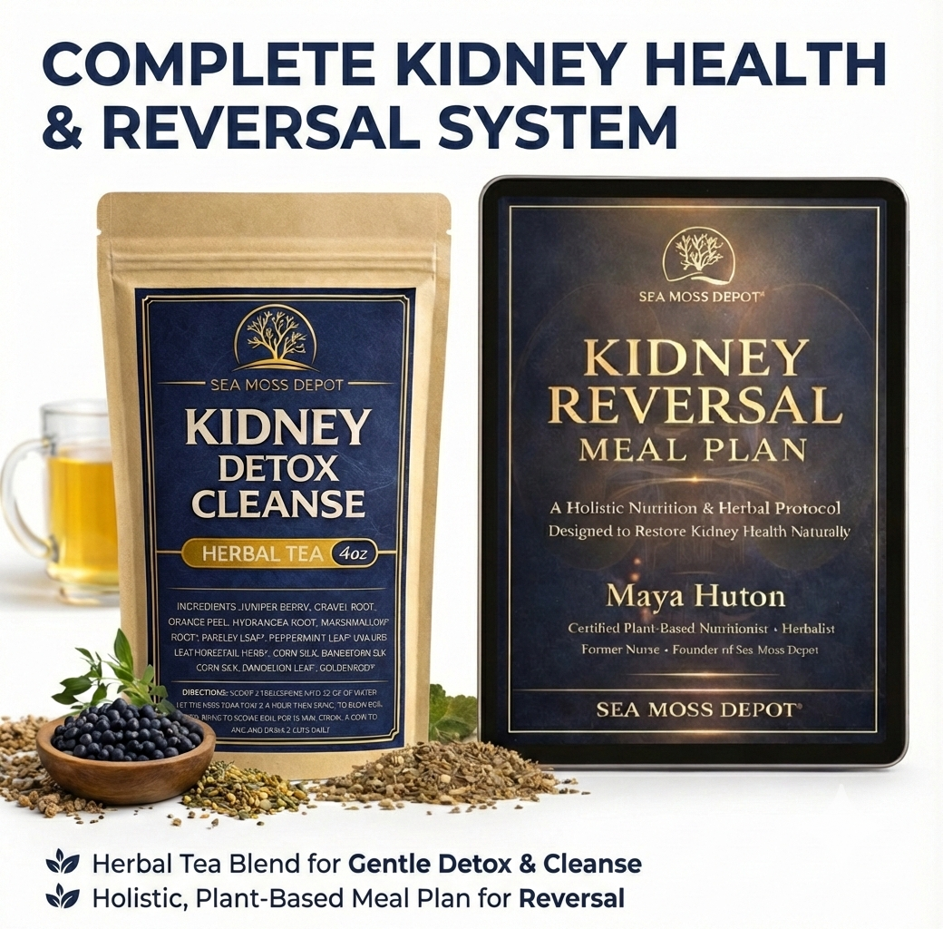 Organic botanical herbal kidney detox liquid supplement with chanca piedra, cranberry, burdock root, and plant extracts by Seamoss Depot.