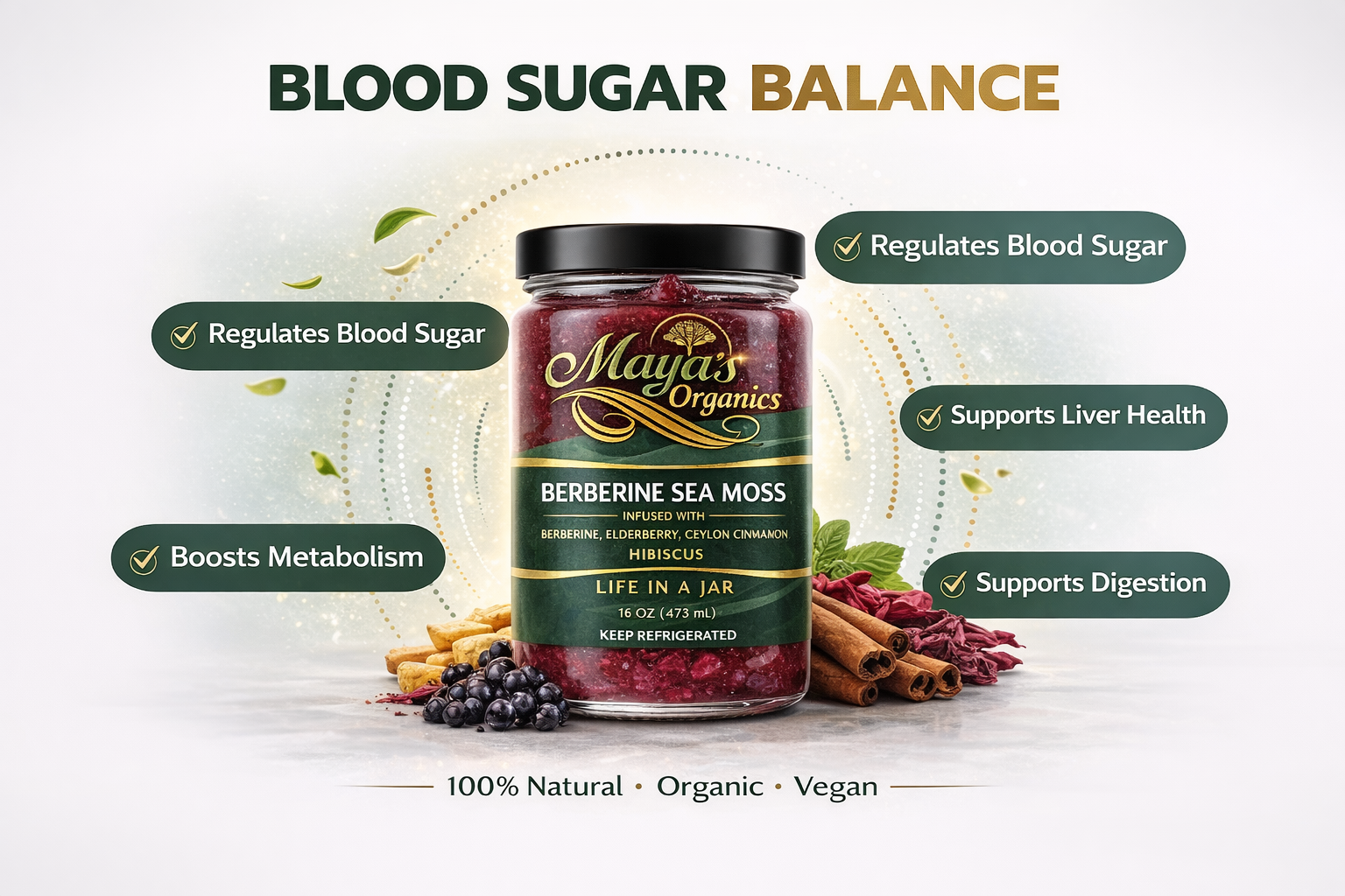 Sea moss gel from Seamoss Depot in the Berberine & Sea Moss Wellness Bundle, displayed alongside herbal supplement capsules.