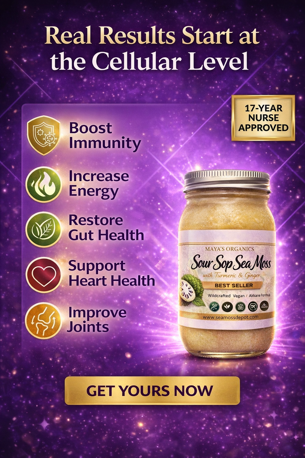 Organic Soursop Sea Moss Gel by Seamoss Depot, a natural superfood blend for boosting immunity and detox.
