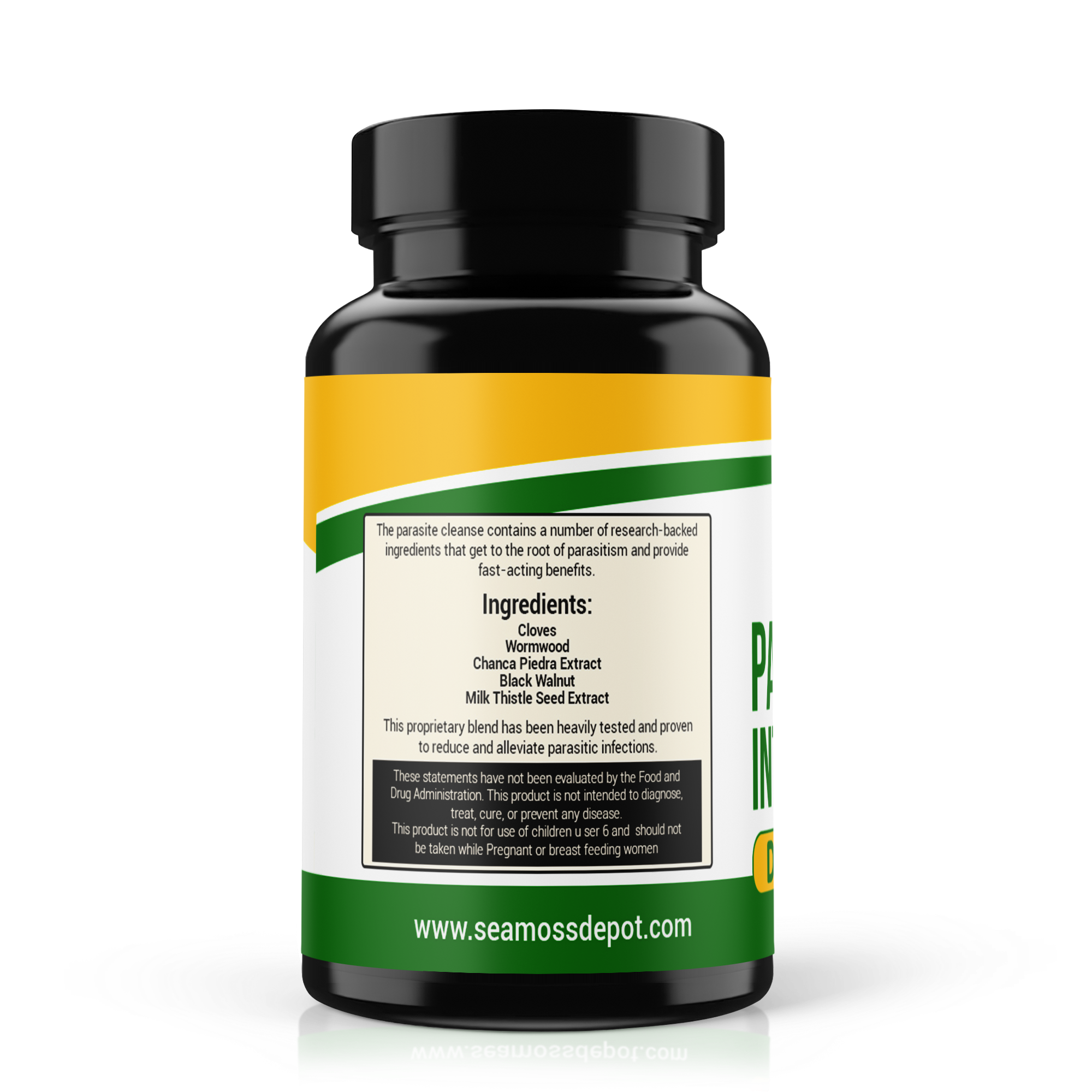 Herbal Botanical Cleanse Formula supplement bottle from Seamoss Depot, plant-based digestive wellness vitamins and supplements.