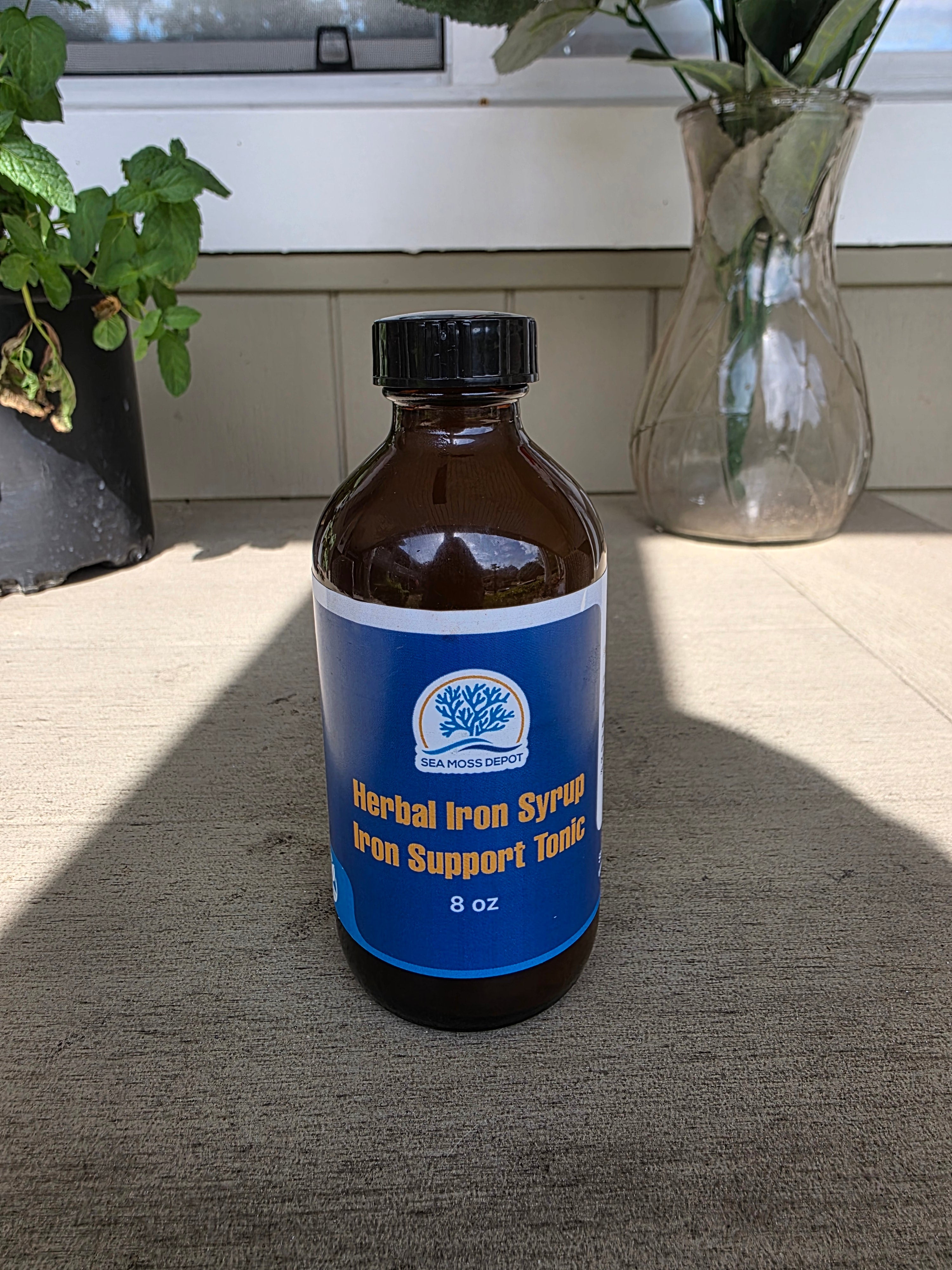 Herbal Iron Liquid Supplement by Seamoss Depot, natural vegan iron boost for energy, vitality, and wellness in a liquid form.