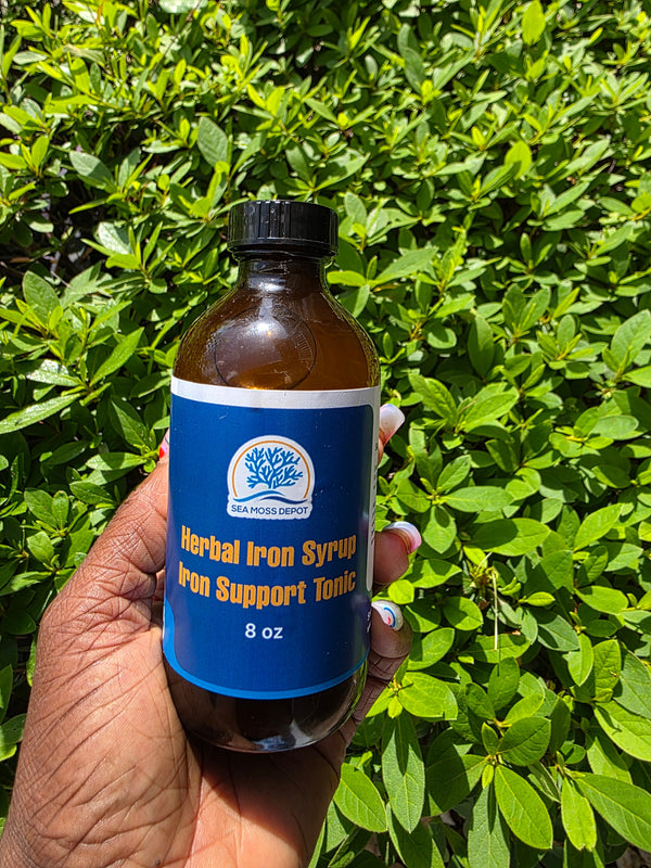 Herbal Iron Liquid Supplement by Seamoss Depot, vegan iron boost for energy, vitality, and overall wellness.
