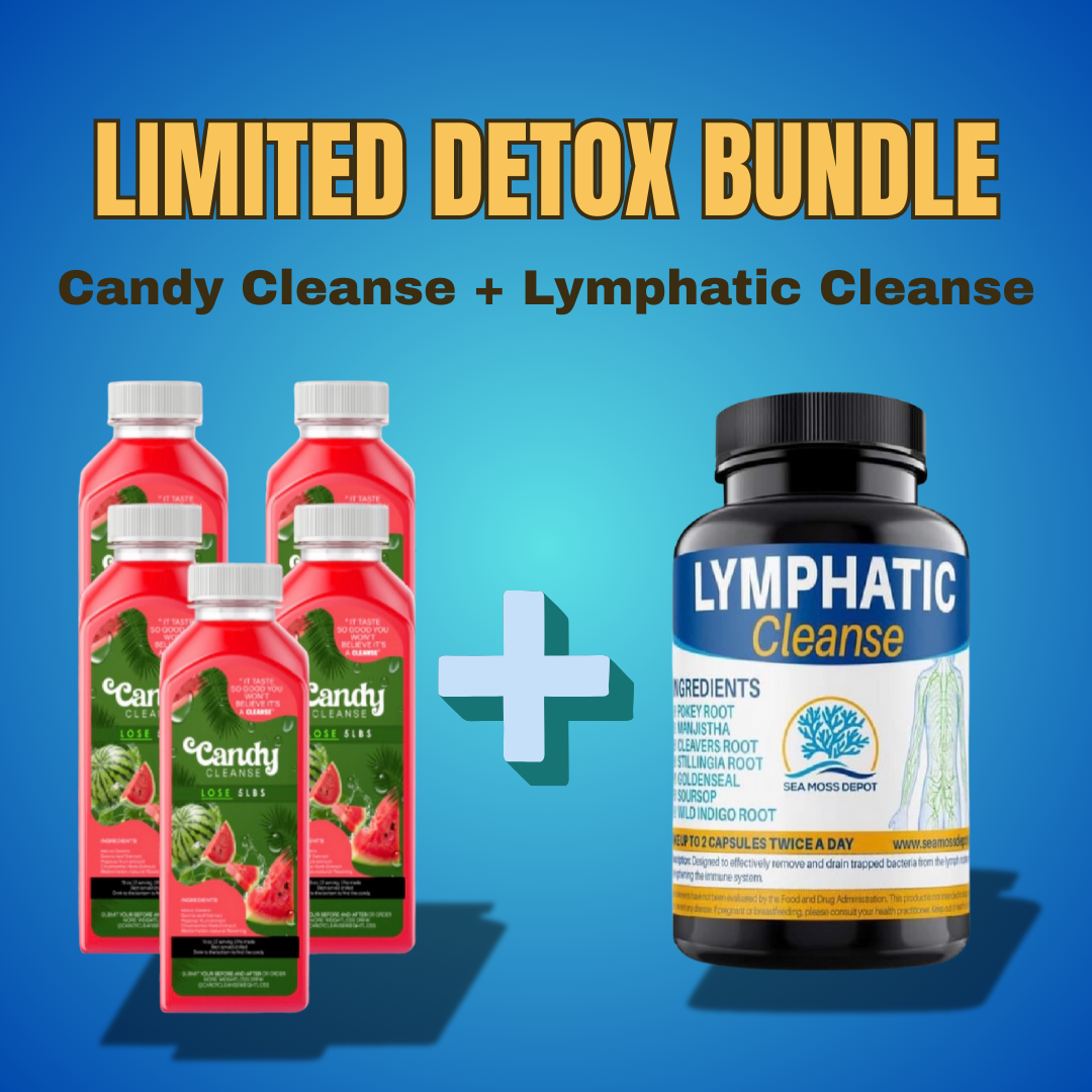 Seamoss Depot detox bundle with Candy Cleanse and Lymphatic Cleanse vitamins and supplements for full body reset.