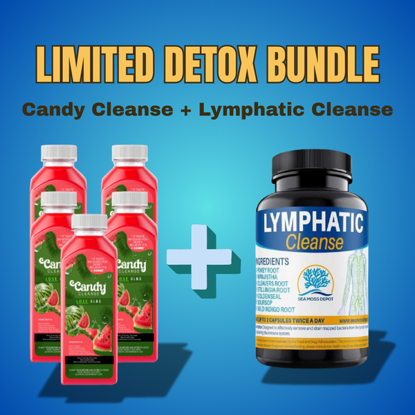 Seamoss Depot detox bundle with Candy Cleanse and Lymphatic Cleanse vitamins and supplements for full body reset.