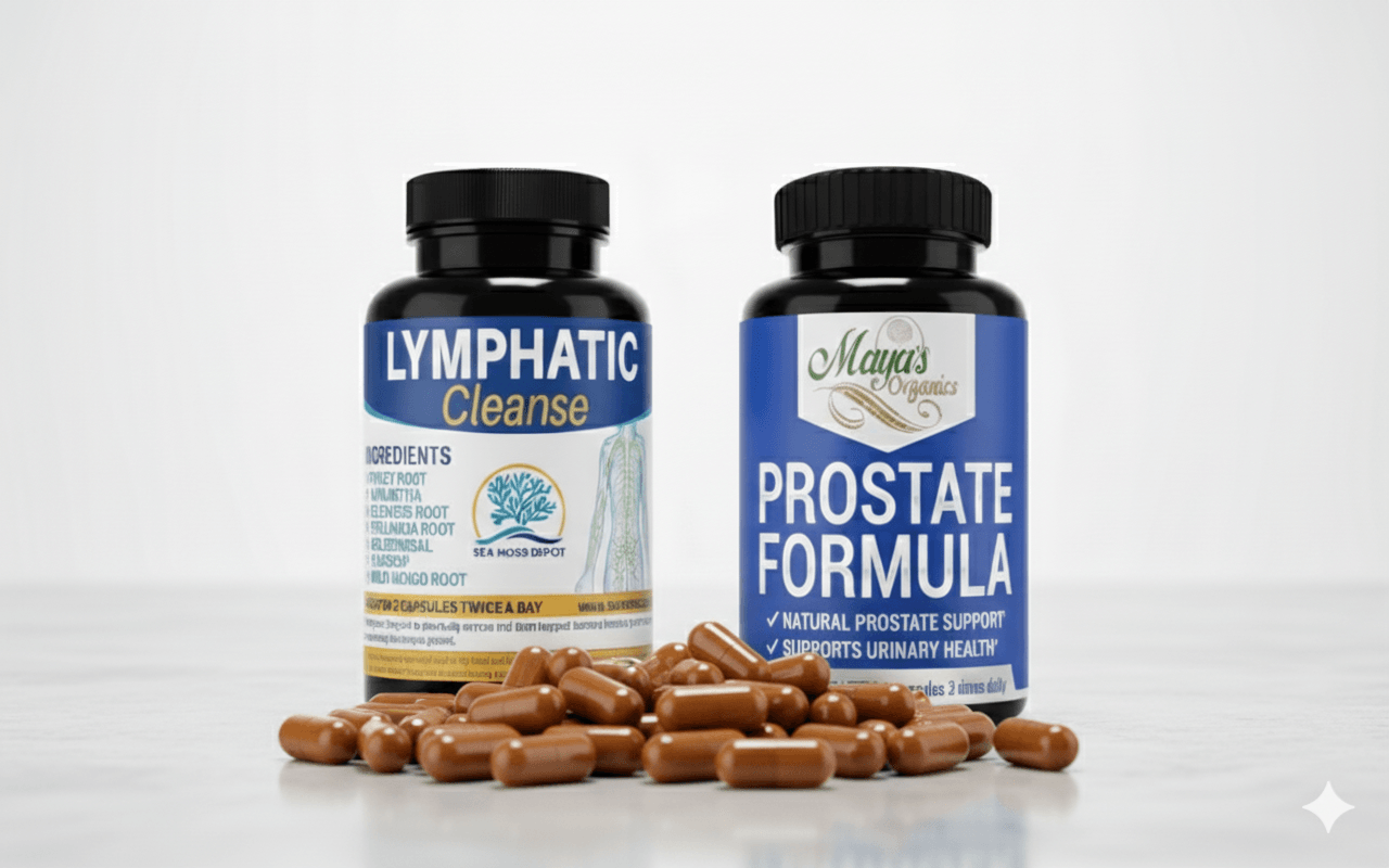 Men’s Total Flow Bundle vitamins by Seamoss Depot, including lymphatic cleanse and prostate urinary support supplement.