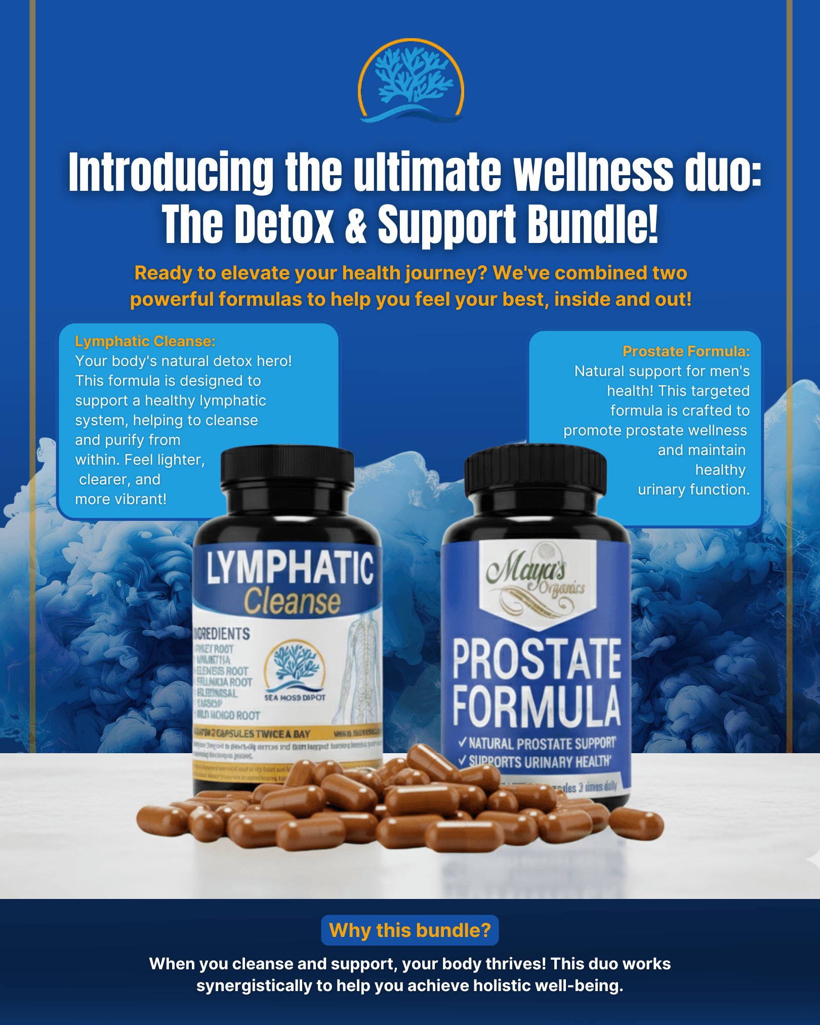 Men’s Total Flow Bundle vitamins and supplements by Seamoss Depot, featuring lymphatic cleanse and prostate support formulas.