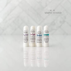 Lavender aroma nasal inhaler stick from Simply Stated Creations, soothing aromatherapy tool with classic label design.