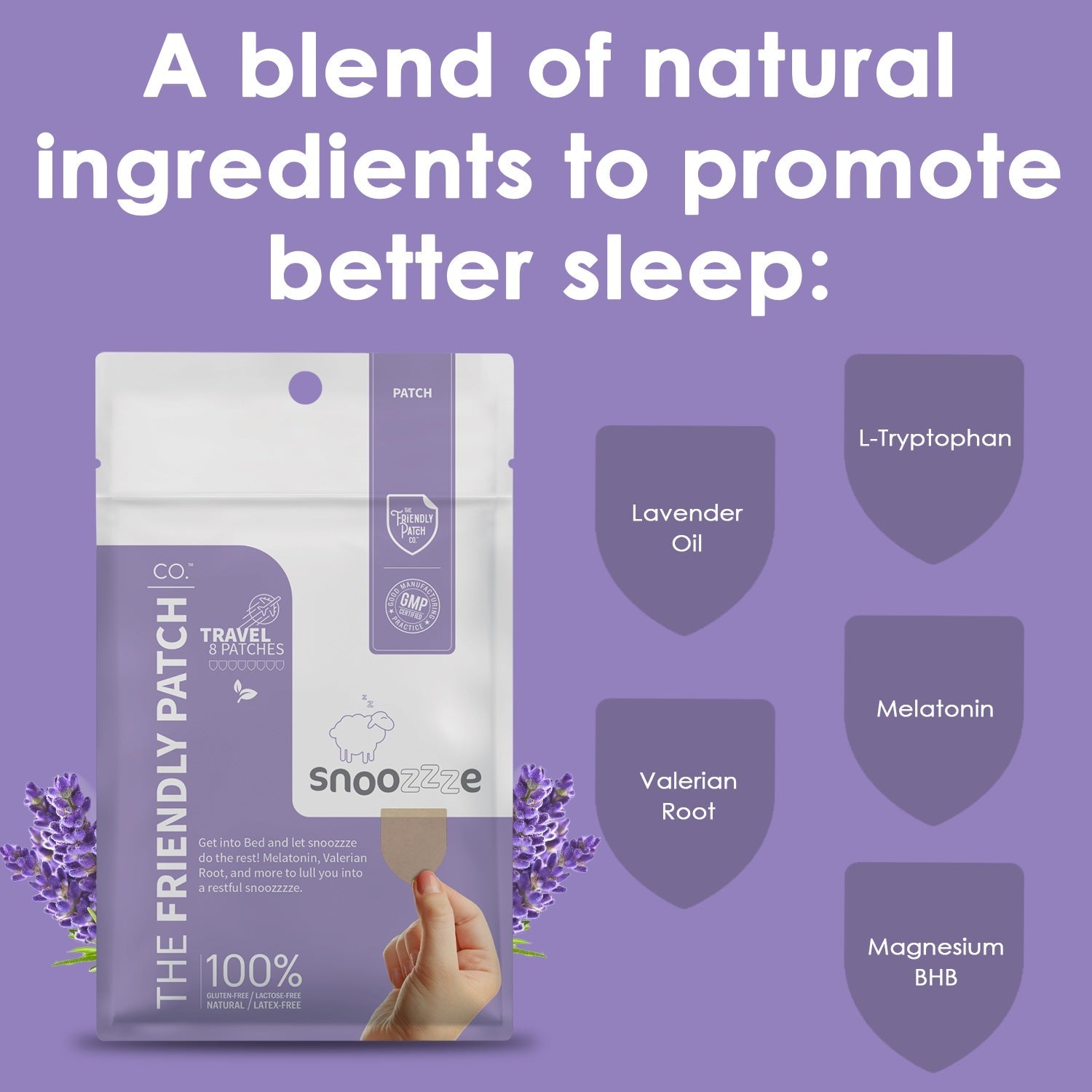 Snooze Melatonin Sleep Patches with ashwagandha, magnesium BHB, valerian root in travel 8-pack by Friendly Patch Co