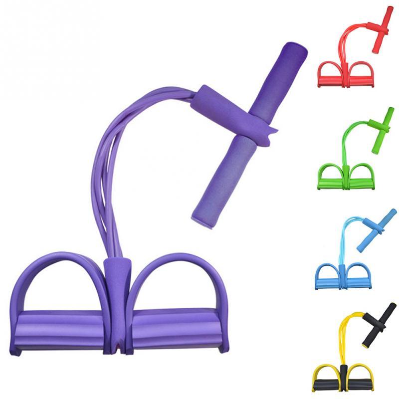 Green natural latex foot pedal elastic pull rope with handles, ideal for fitness, bodybuilding, and exercise training.
