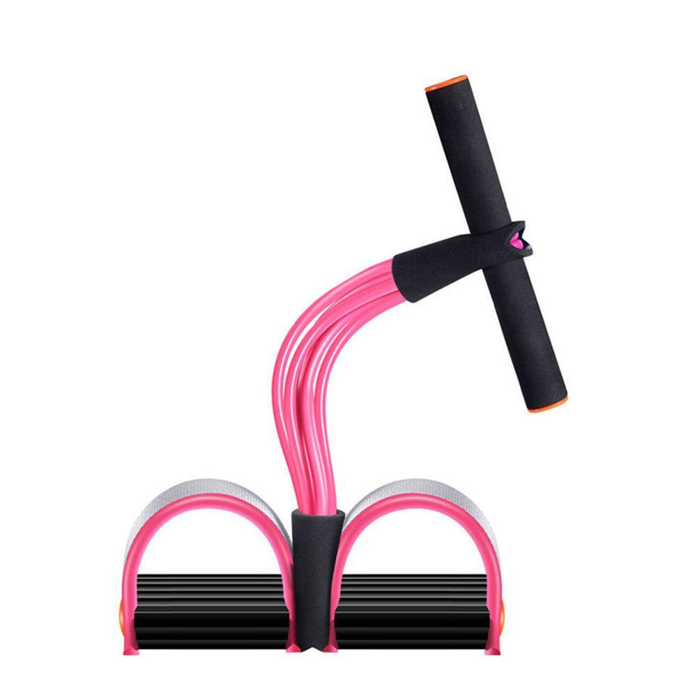 Green natural latex foot pedal elastic pull rope with handle for fitness and bodybuilding exercises, ideal for strength training.