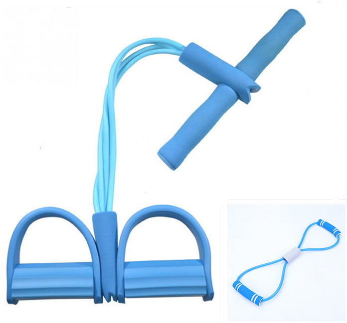 Green natural latex foot pedal elastic pull rope with handles for fitness, bodybuilding, and exercise training.