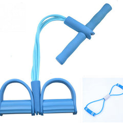 Green natural latex foot pedal pull rope with handles for bodybuilding and fitness exercises