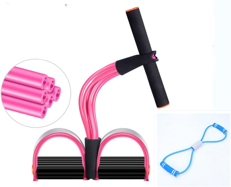 Green natural latex foot pedal elastic pull rope with handles for fitness, bodybuilding, and exercise training.