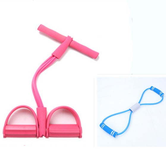 Green natural latex foot pedal elastic pull rope with handle for fitness, bodybuilding, and strength training exercises.