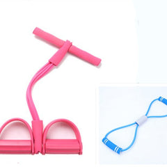Green natural latex foot pedal elastic pull rope with handle for fitness, bodybuilding, and strength training exercises.