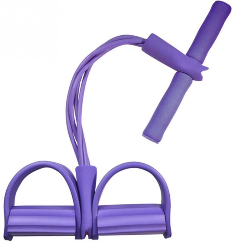 Green natural latex foot pedal elastic pull rope with handles for fitness, bodybuilding, and exercise training.
