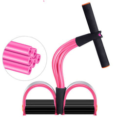 Green natural latex foot pedal elastic pull rope with handle for fitness and bodybuilding, ideal for strength training exercises.