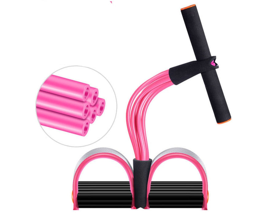 Green natural latex foot pedal elastic pull rope with handle for fitness and bodybuilding, ideal for strength training exercises.