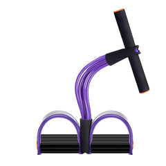 Green natural latex foot pedal elastic pull rope with handle for fitness, bodybuilding, and exercise training.