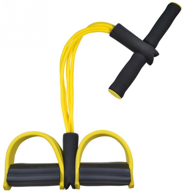 Green natural latex foot pedal elastic pull rope with handles for fitness, bodybuilding, and exercise training.