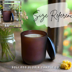 Soli Deo Gloria Candle Company Soothe & Clear sinus relief candle with organic essential oils, amber-colored 7.2oz melts.
