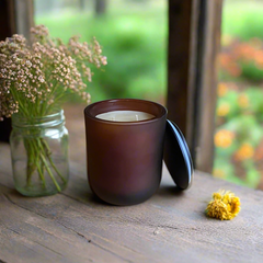 Soli Deo Gloria Candle Company Soothe & Clear sinus relief candle with organic essential oils in amber 7.2oz melt.