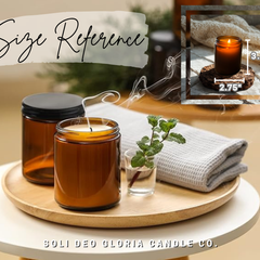 Soli Deo Gloria Candle Company Soothe & Clear sinus relief candle with organic essential oils in an amber 7.2oz jar.