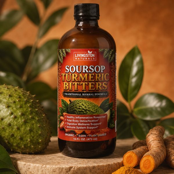 Vegan supplement bottle of VeggieVerve Organic Soursop Turmeric Bitters, featuring soursop and turmeric ingredients.