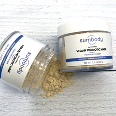Get Cultured Vegan Probiotic Mask by Sumbody Skincare, 0.9 oz jar with creamy facial mask showing fresh ingredients.
