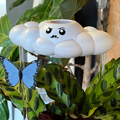 Carl the Cloud house plant accessory by The Cloud Makers, soft white plush cloud figurine for decorative plant displays.