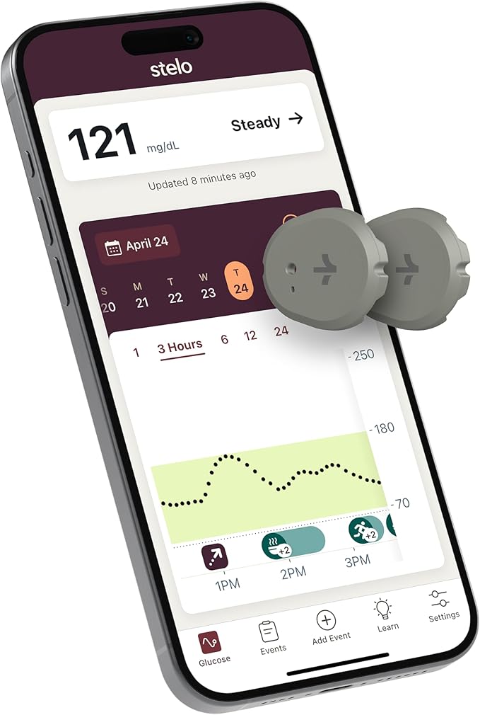 Dexcom Stelo continuous glucose monitor biosensors, 2-pack, Bluetooth-enabled, 15-day sensors for glucometer use.