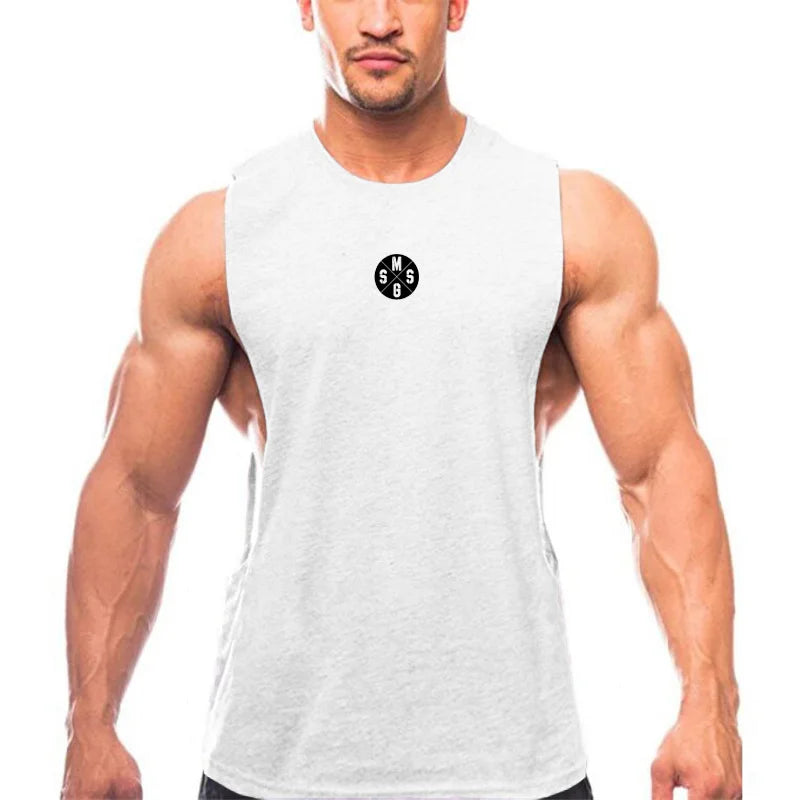 Black THRIXINE muscle guys low cut fitness tank top for men, sleeveless athletic tank emphasizing a muscular physique.