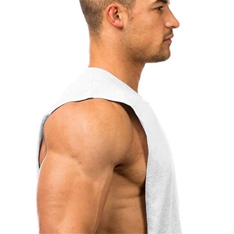 Black THRIXINE muscle guys low cut fitness tank top for men, sleeveless athletic tank with a fitted design and low-cut neckline.