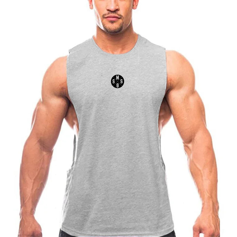 Black THRIXINE men's low cut fitness tank top featuring a muscular fit and sleeveless design for gym and workout use.