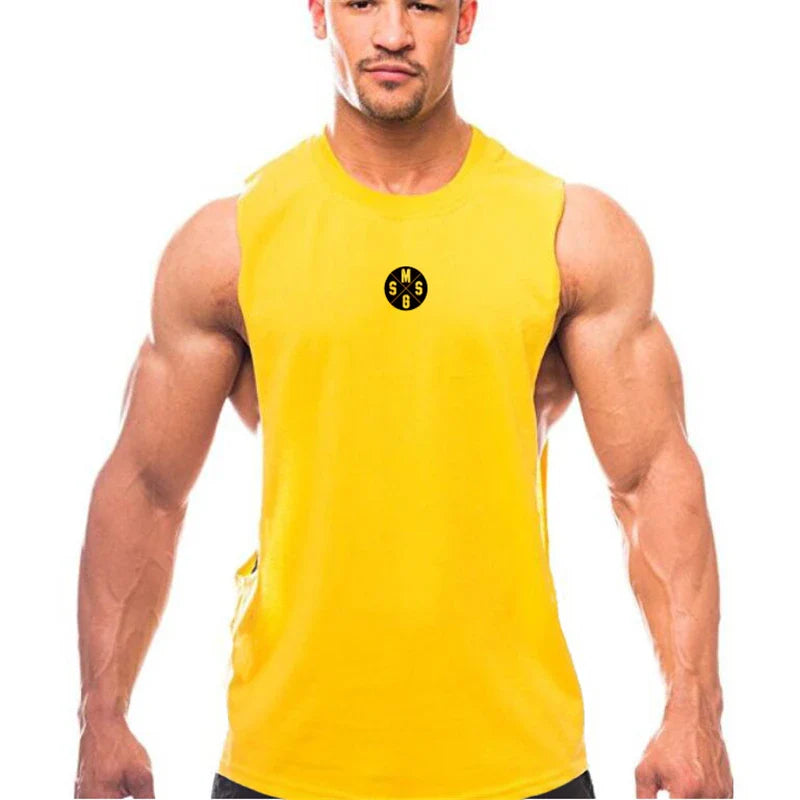 Black THRIXINE men's muscle tank top with a low-cut design, perfect for fitness and workout activities.