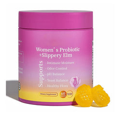 Bottle of V.I.P Digital Presence Feminine Probiotics Gummies for Women with 60 capsules in a clear jar.