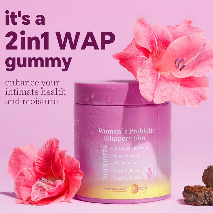 Bottle of V.I.P Digital Presence Feminine Probiotics Gummies for Women with 60 capsules, showing the colorful gummy supplements.