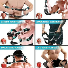 Black and blue adjustable arm strength device for chest muscle training, designed for versatile fitness and muscle building.