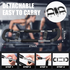 Black and blue adjustable arm strength device for chest muscle training, featuring U-shaped design, ideal for fitness and strength exercises.