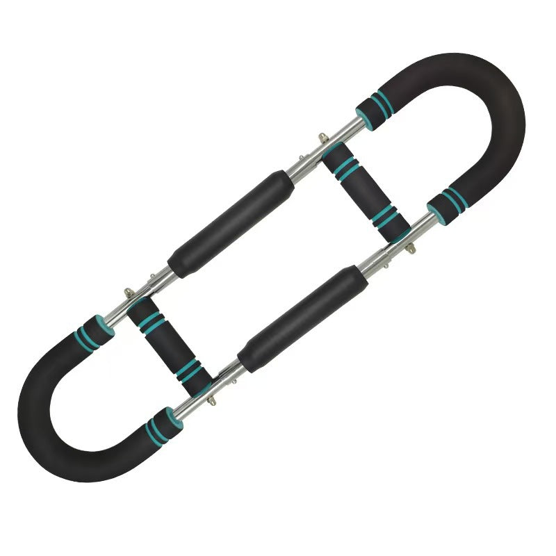Black and blue multi-functional adjustable arm strength device for chest muscle training and fitness exercises.
