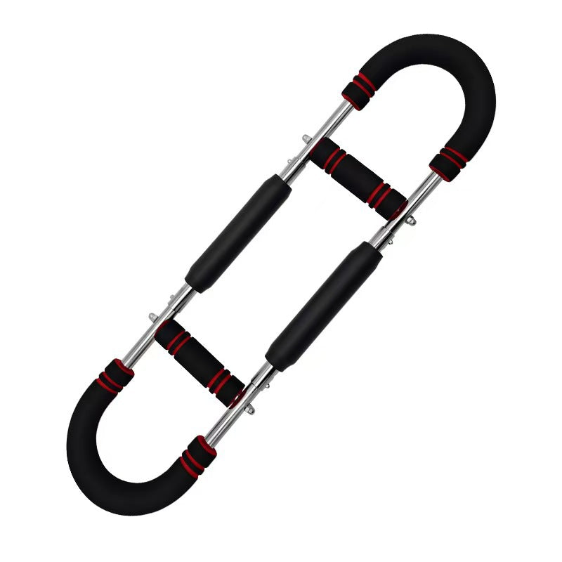 Black and blue multi-functional adjustable arm strength device for chest and muscle training, designed for fitness and strength building.