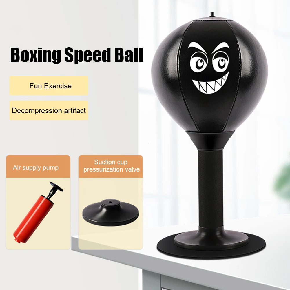 V.I.P Digital Presence black stress relief punching speed ball with suction cup base and spring foam for fitness training and boxing.