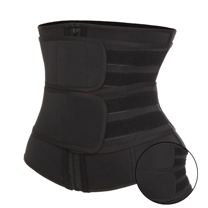 Gray neoprene sauna waist trainer corset for women, designed for weight loss, workout compression, and fitness trimmer.