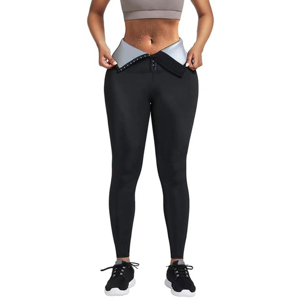 European and American breasted abdominal compression sweatpants by V.I.P Digital Presence, cropped yoga pants with waist cinching design.
