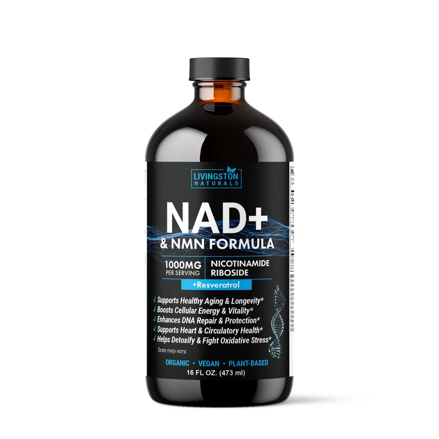 VeggieVerve NAD+ & NMN Cellular Vitality Organic Anti-Aging Formula with Resveratrol in a 16 fl oz bottle.