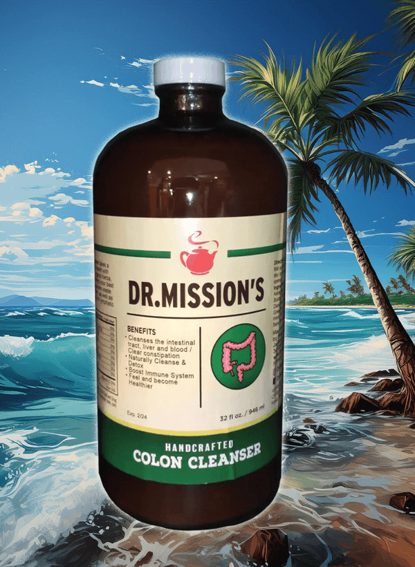 VeggieVerve Dr. Mission's Organic Colon Cleanser in a 32 fl oz bottle, natural cleansing formula, clear label, and pump dispenser.