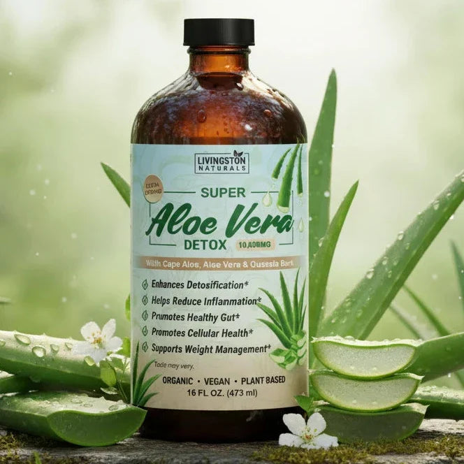 Organic Super Aloe Vera Detox by VeggieVerve in a 16 fl oz bottle, featuring fresh aloe vera for detox and health support.